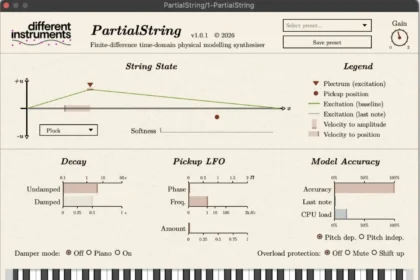 PartialString το δωρεάν φυσικού μοντέλου synth που προσομοιώνει πραγματικές χορδές